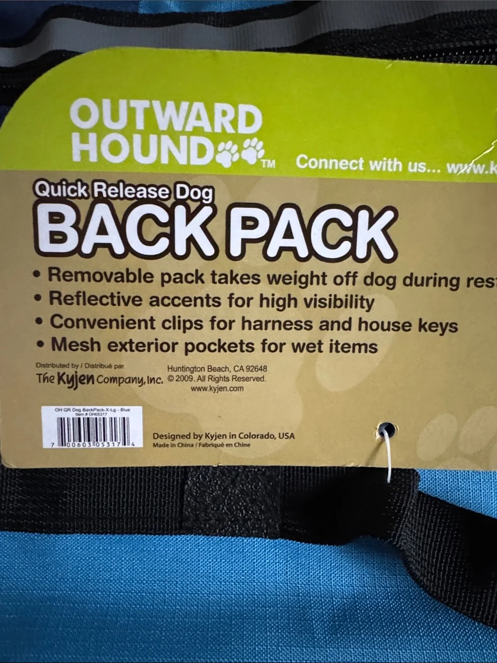 Outward Hound Quick Release Dog Backpack XL Reflective Blue OH05317